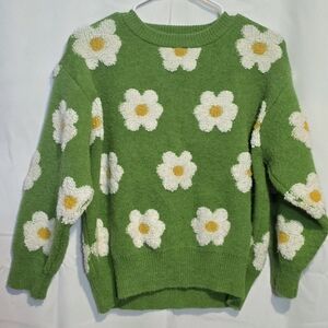 Pink Ripple Green Floral Sweater